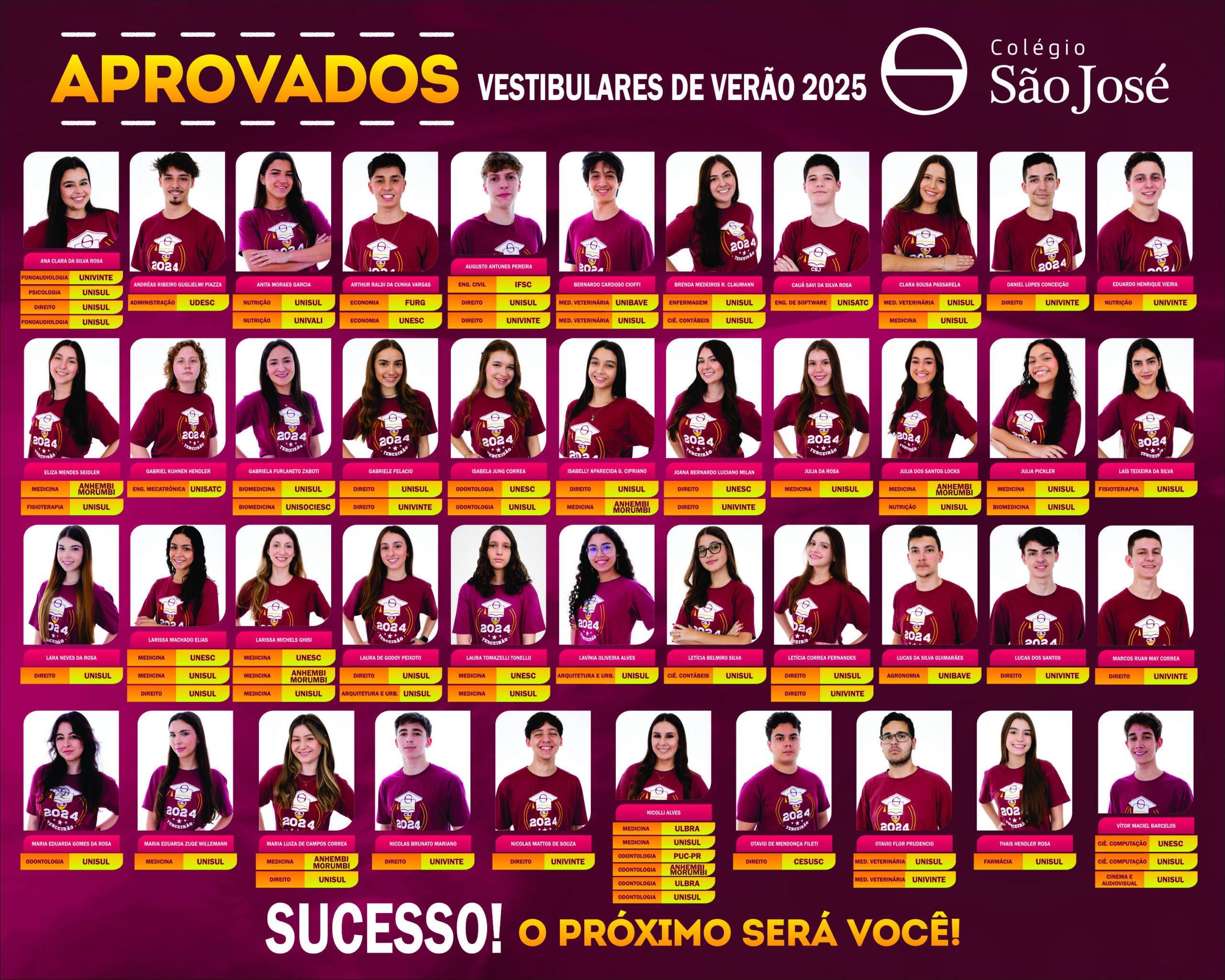 Confira os alunos aprovados no Vestibular 2025